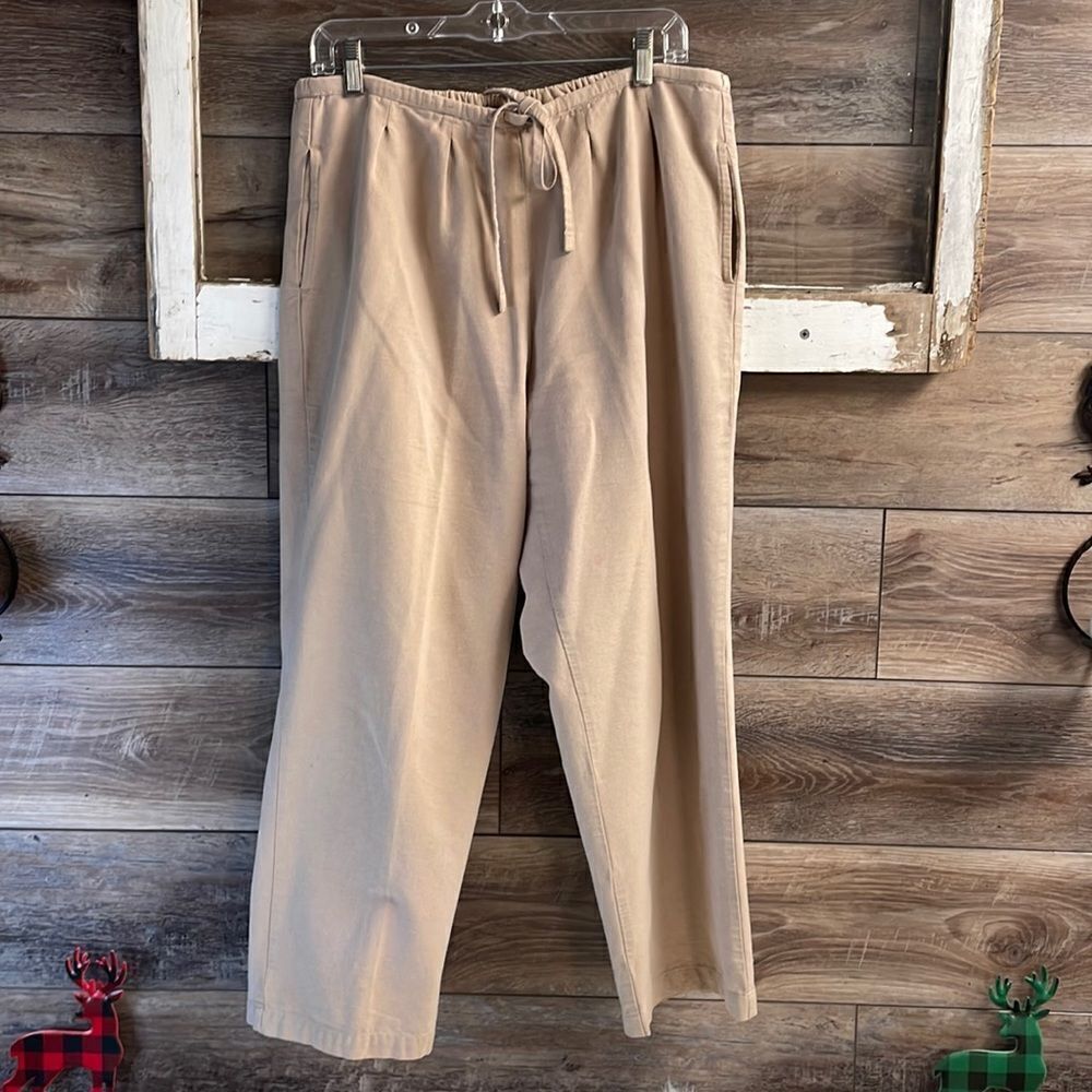 Styleworks Ladies 100% Cotton Drawstring Pants Size 12 Tan